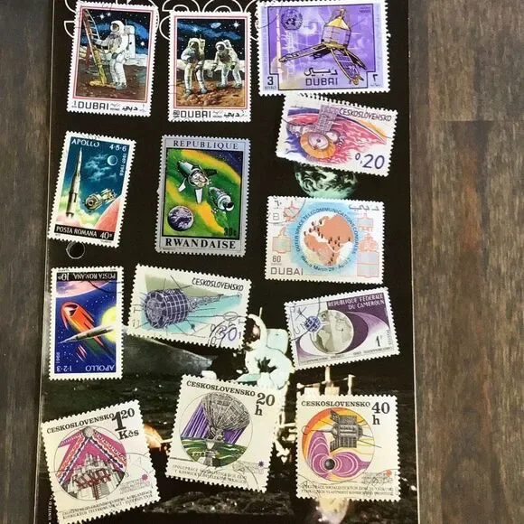 Vintage 1971 space stamp collectors album was 41 stamps